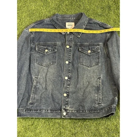 Wesc Denim Trucker‎ Jacket Unisex Mens XL Womens XXL Blue Jean THRILLS Graphic - Picture 11 of 16